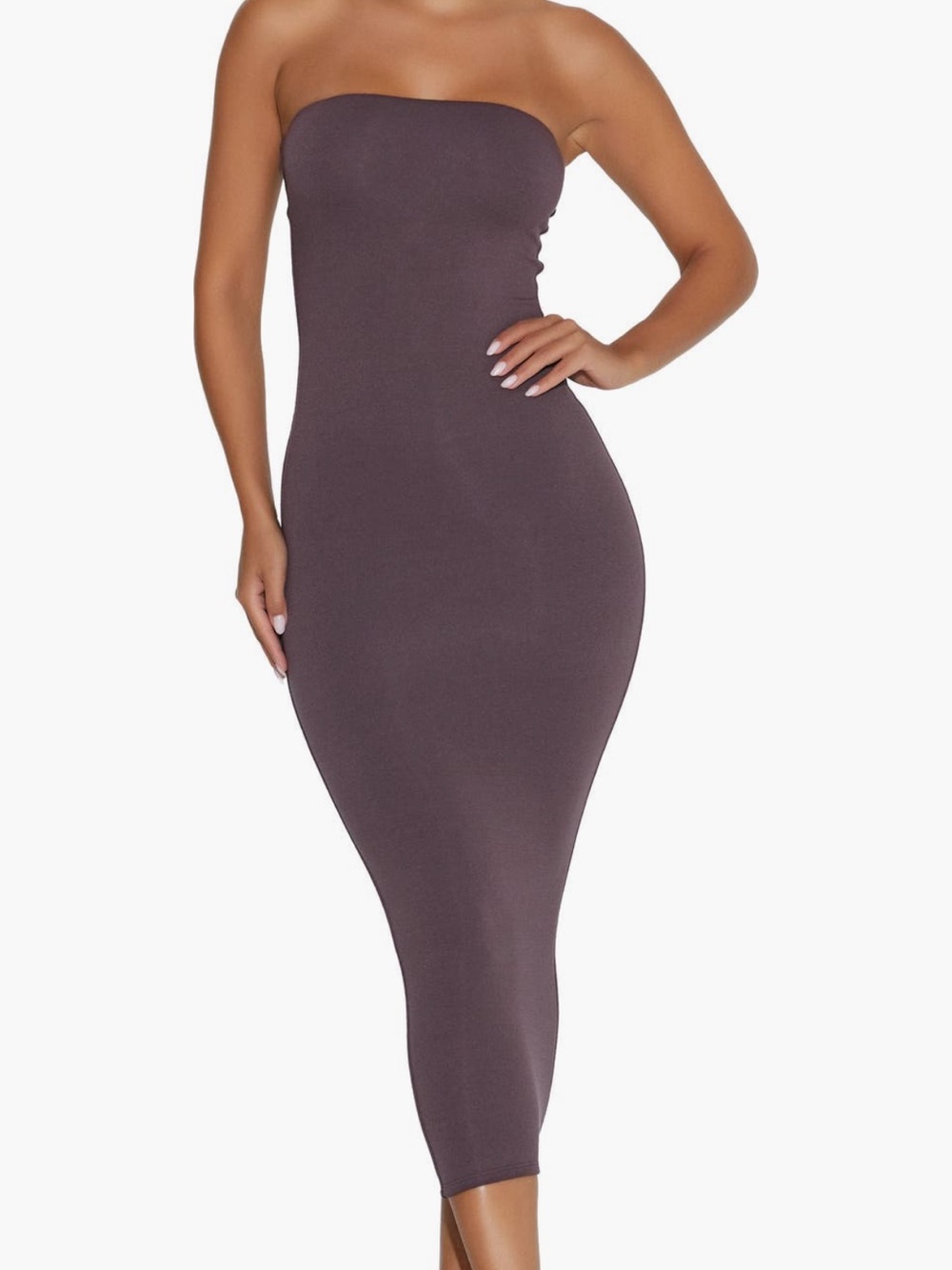 Naked wardrobe NW tube midi dress in Espresso